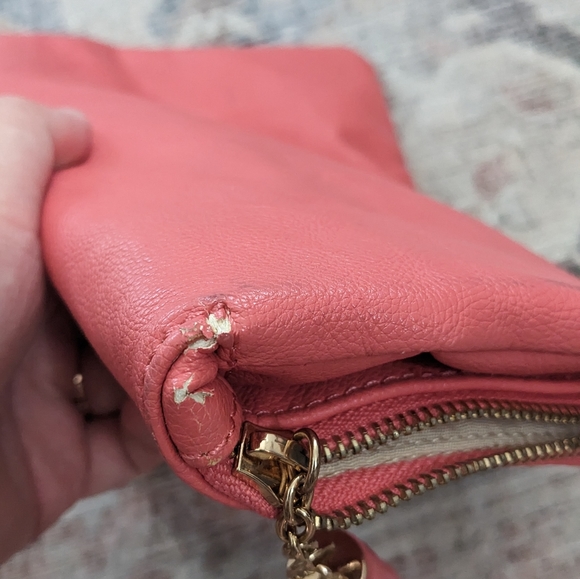 coral clutch/crossbody purse with gold chain - Picture 6 of 8